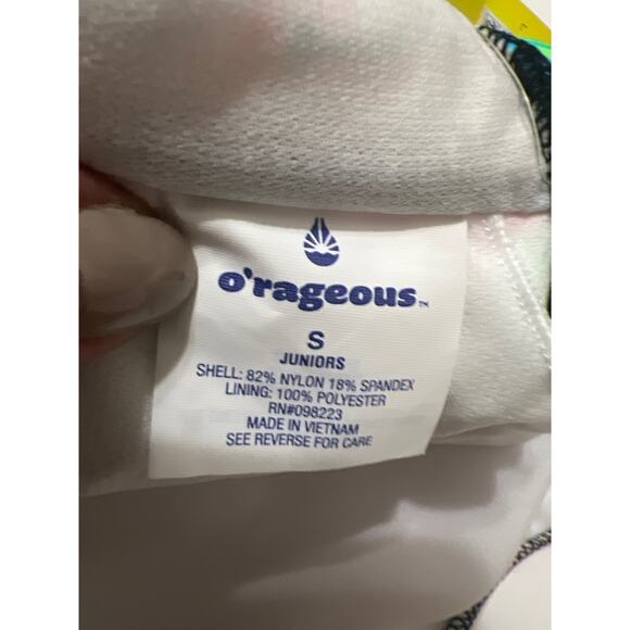 O'rageous One Shoulder Side Tie Black Multicolor Bikini Top NWT Juniors Size S - Picture 4 of 5